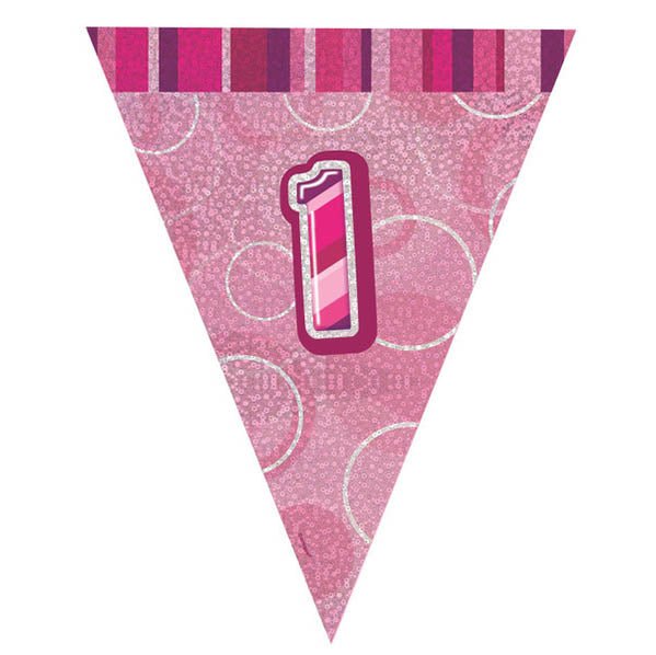 "1" Glitz Pink Flag Banner - 2.74m - The Party Marketplace