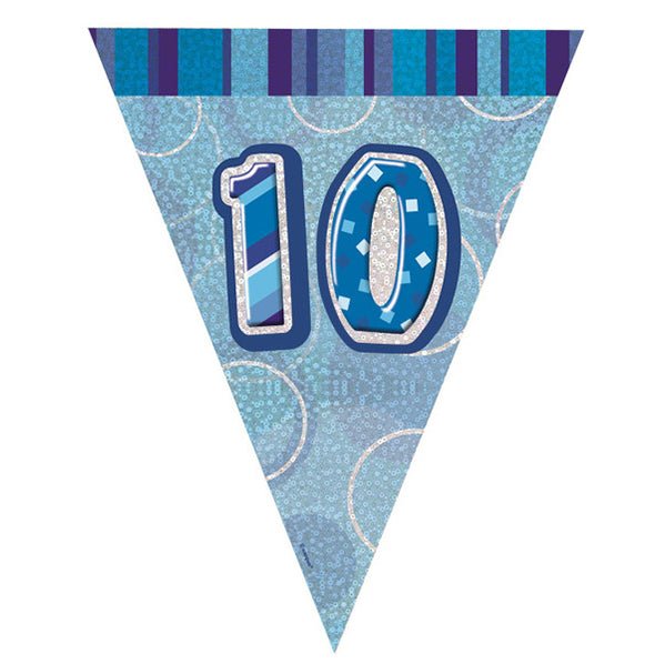 "10" Glitz Blue Flag Banner - 2.74m - The Party Marketplace