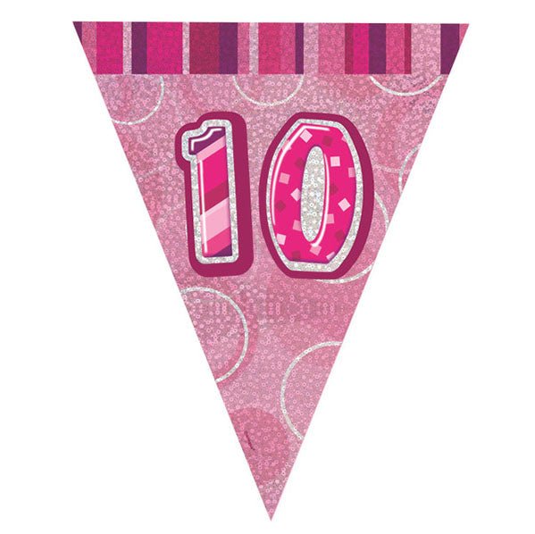 "10" Glitz Pink Flag Banner - 2.74m - The Party Marketplace