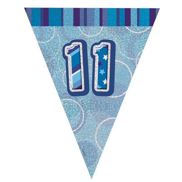 "11" Glitz Blue Flag Banner - 2.74m - The Party Marketplace