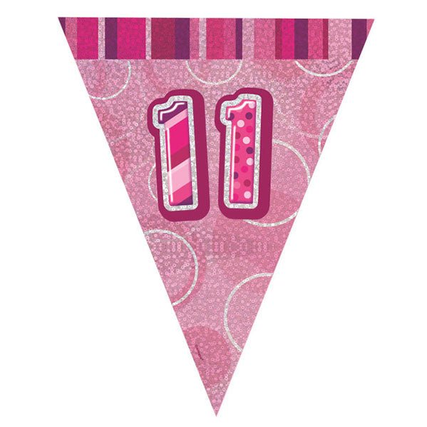 "11" Glitz Pink Flag Banner - 2.74m - The Party Marketplace