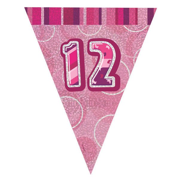 "12" Glitz Pink Flag Banner - 2.74m - The Party Marketplace