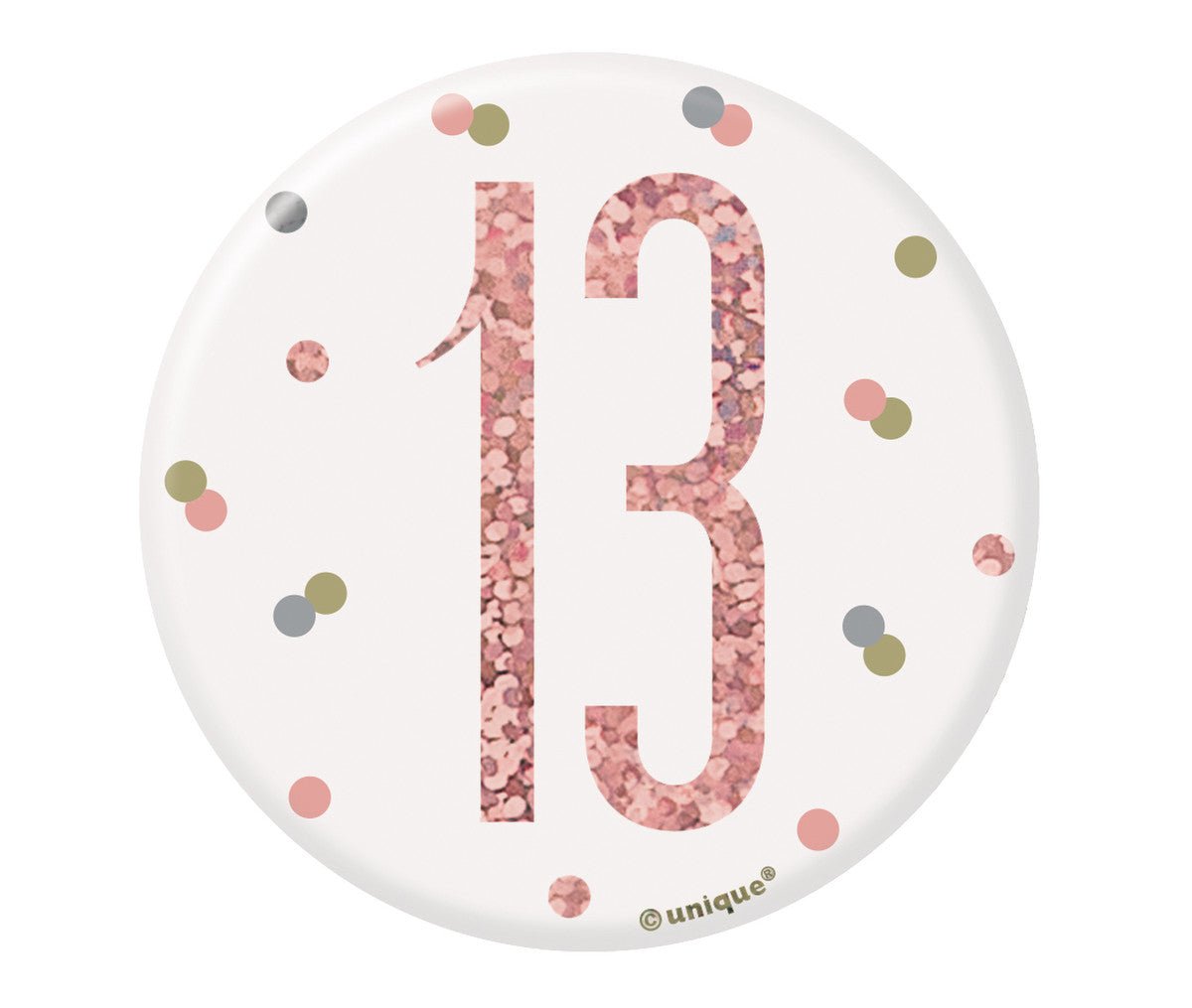 "13" Badge - Glitz Rose Gold - The Party Marketplace