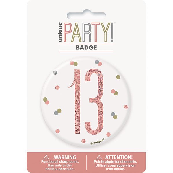 "13" Badge - Glitz Rose Gold - The Party Marketplace