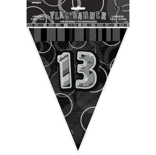 "13" Glitz Black Flag Banner - 3.65m - The Party Marketplace