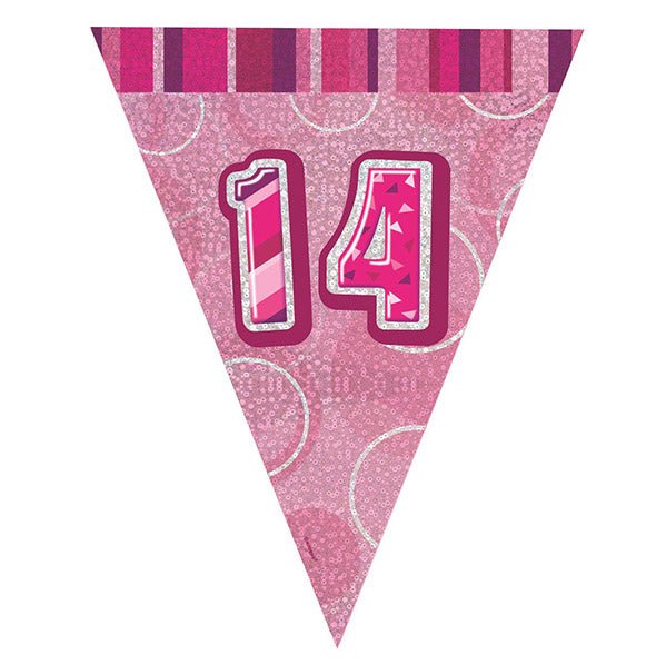 "14" Glitz Pink Flag Banner - 2.74m - The Party Marketplace