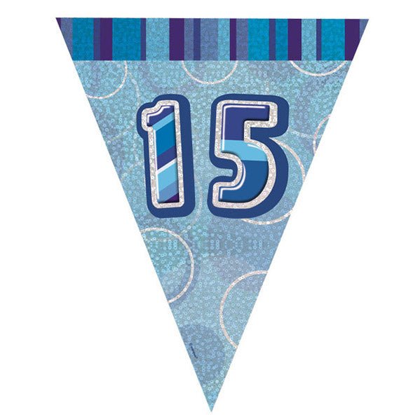 "15" Glitz Blue Flag Banner - 2.74m - The Party Marketplace