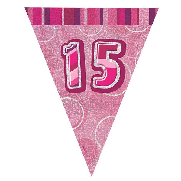 "15" Glitz Pink Flag Banner - 2.74m - The Party Marketplace