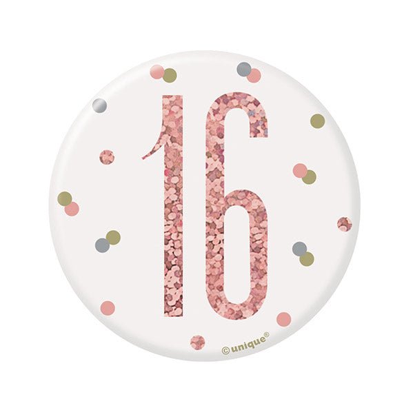 "16" Badge - Glitz Rose Gold - The Party Marketplace