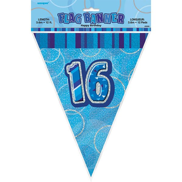 "16" Glitz Blue Flag Banner - 3.65m - The Party Marketplace