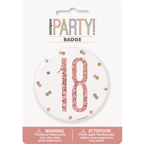 "18" Badge - Glitz Rose Gold - The Party Marketplace