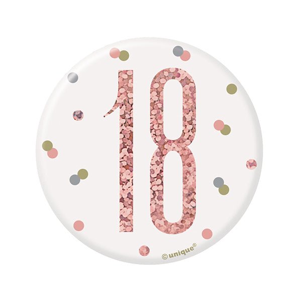 "18" Badge - Glitz Rose Gold - The Party Marketplace