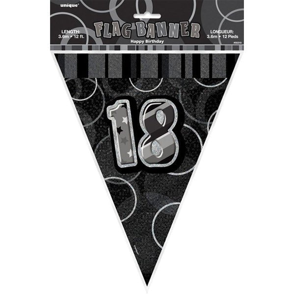 "18" Glitz Black Flag Banner - 3.65m - The Party Marketplace
