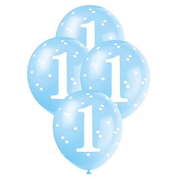 "1st Birthday" Blue Gingham Balloons 30cm (Pack of 5) - The Party Marketplace