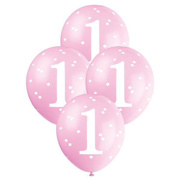 "1st Birthday" Pink Gingham Balloons 30cm (Pack of 5) - The Party Marketplace