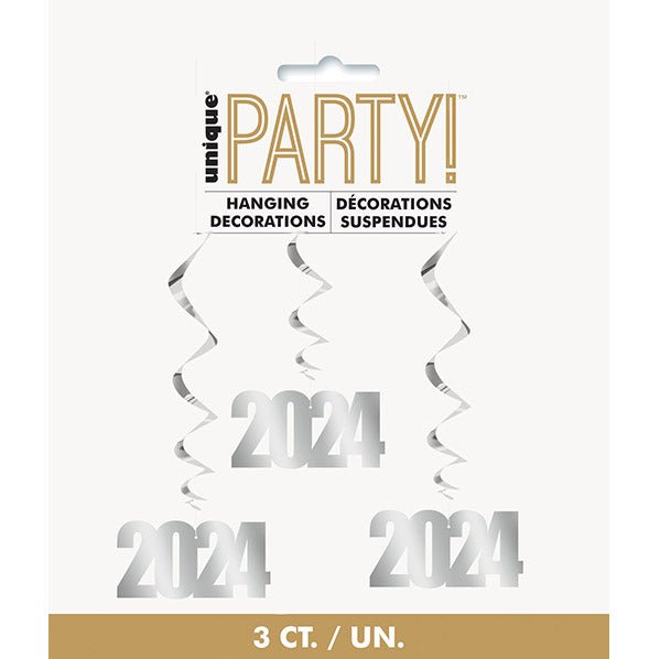 "2024" Foil Hanging Swirl Decorations (Pack of 3) - The Party Marketplace