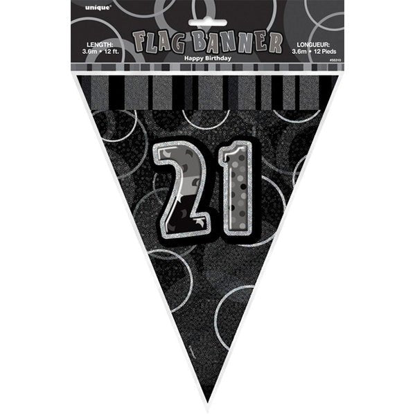 "21" Glitz Black Flag Banner - 3.65m - The Party Marketplace