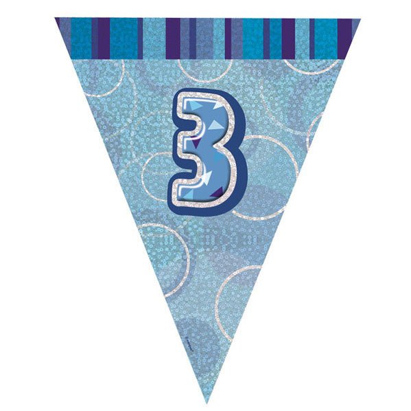 "3" Glitz Blue Flag Banner - 3.65m - The Party Marketplace
