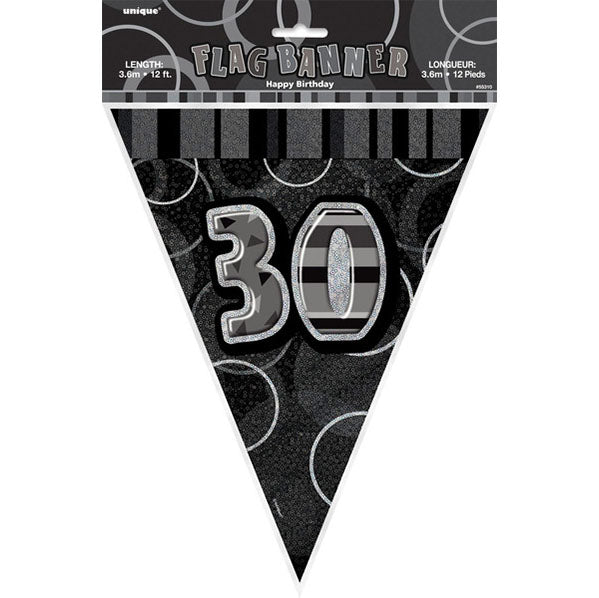"30" Glitz Black Flag Banner - 3.65m - The Party Marketplace