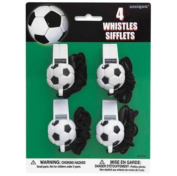 3D Soccer Whistles (Pack of 4) - The Party Marketplace