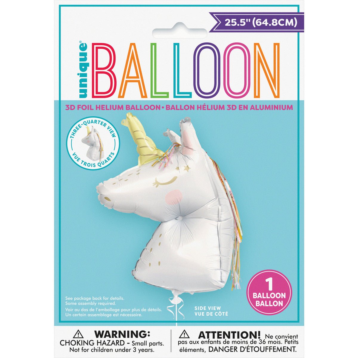 3D Unicorn Foil Balloon 64.8cm - The Party Marketplace
