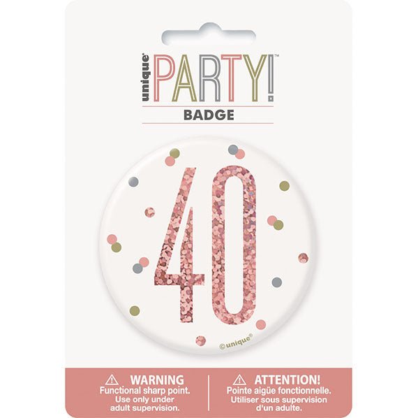 "40" Badge - Glitz Rose Gold - The Party Marketplace