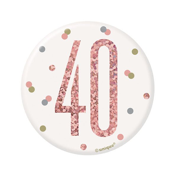 "40" Badge - Glitz Rose Gold - The Party Marketplace