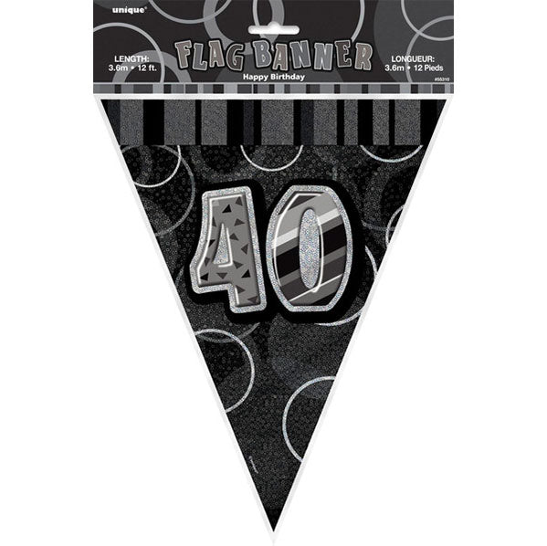 "40" Glitz Black Flag Banner - 3.65m - The Party Marketplace