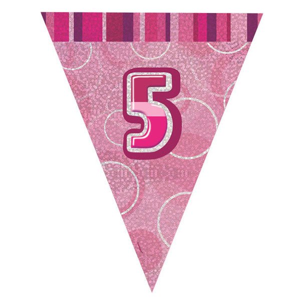 "5" Glitz Pink Flag Banner - 2.74m - The Party Marketplace