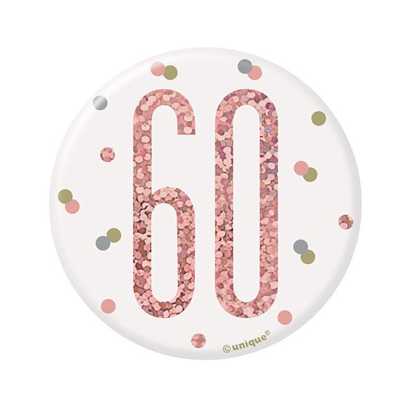 "60" Badge - Glitz Rose Gold - The Party Marketplace