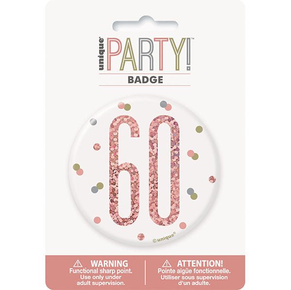 "60" Badge - Glitz Rose Gold - The Party Marketplace