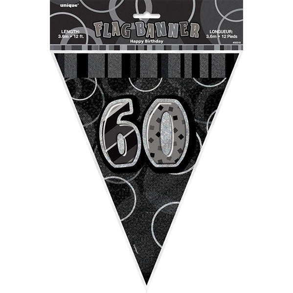 "60" Glitz Black Flag Banner - 3.65m - The Party Marketplace