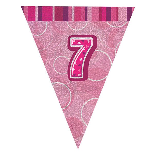 "7" Glitz Pink Flag Banner - 2.74m - The Party Marketplace