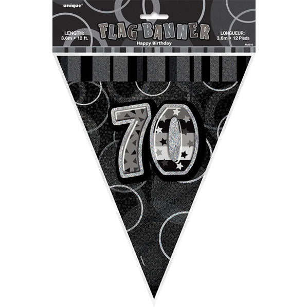 "70" Glitz Black Flag Banner - 3.65m - The Party Marketplace