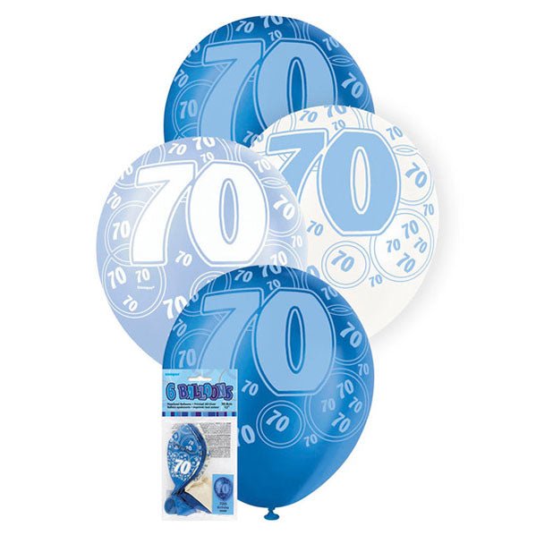 "70" Glitz Blue Balloons 30cm (Pack of 6) - The Party Marketplace