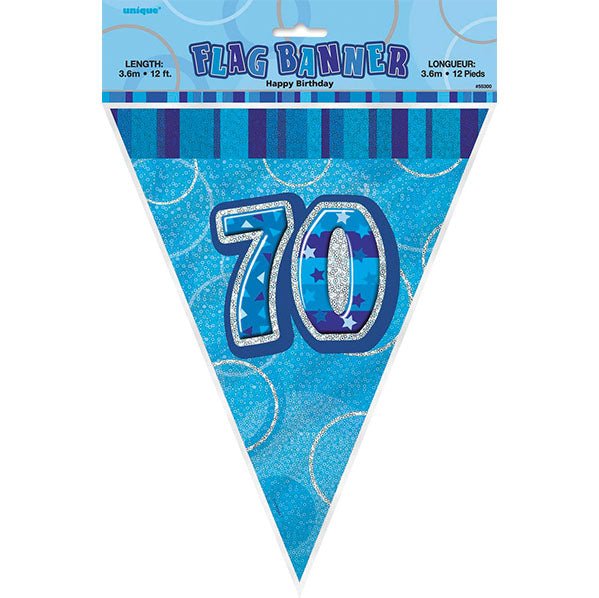 "70" Glitz Blue Flag Banner - 3.65m - The Party Marketplace