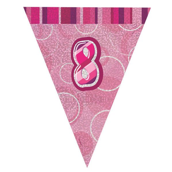 "8" Glitz Pink Flag Banner - 2.74m - The Party Marketplace