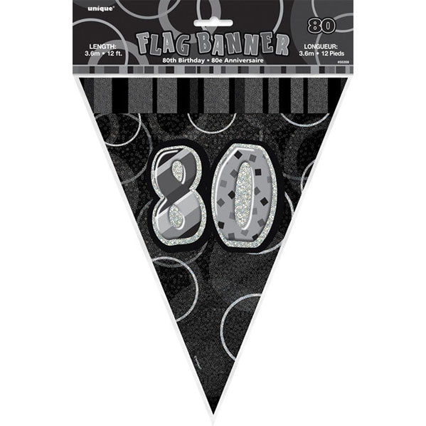 "80" Glitz Black Flag Banner - 3.65m - The Party Marketplace