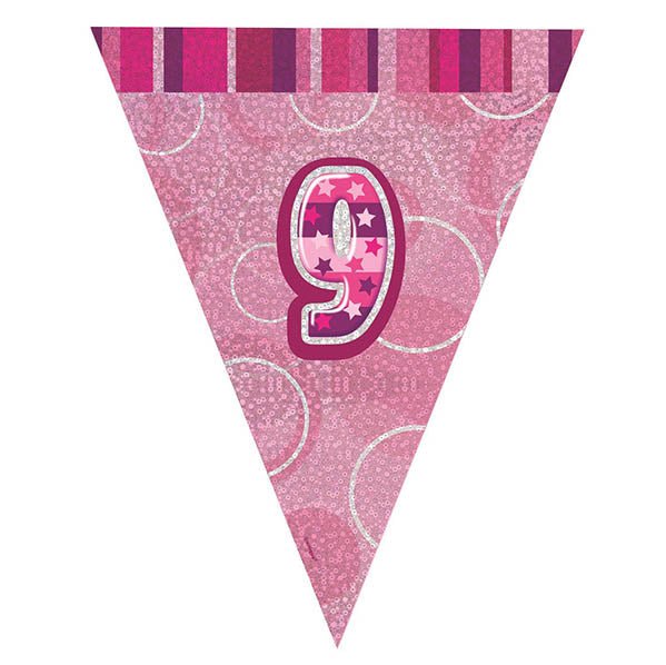 "9" Glitz Pink Flag Banner - 2.74m - The Party Marketplace