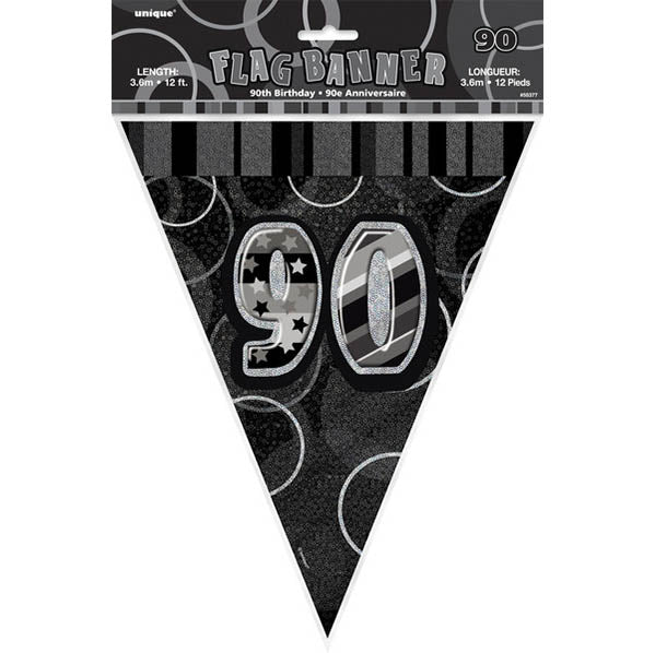 "90" Glitz Black Flag Banner - 3.65m - The Party Marketplace