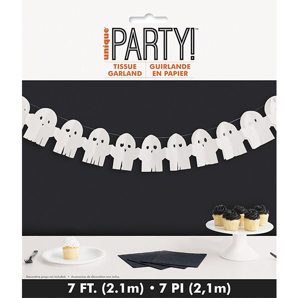 Adorable Halloween Ghost Tissue Paper Garland (2.13m) - The Party Marketplace