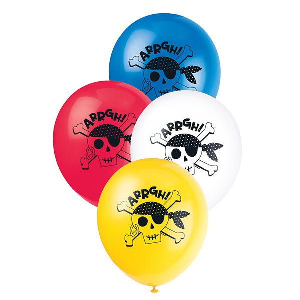 Ahoy Pirate Birthday Balloons - Assorted Colours (Pack of 8) - The Party Marketplace