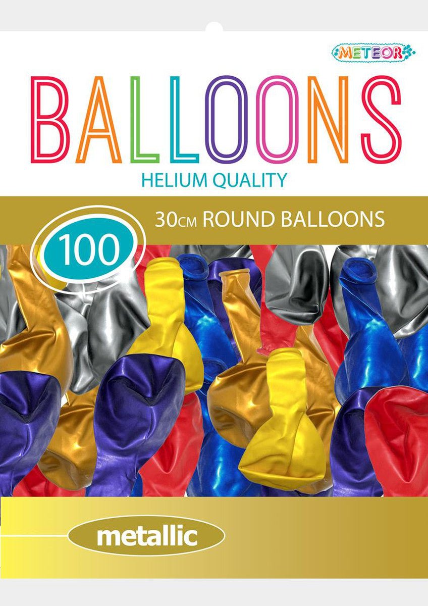 Assorted Colour Metallic Balloons 30cm (Pack of 100) - The Party Marketplace