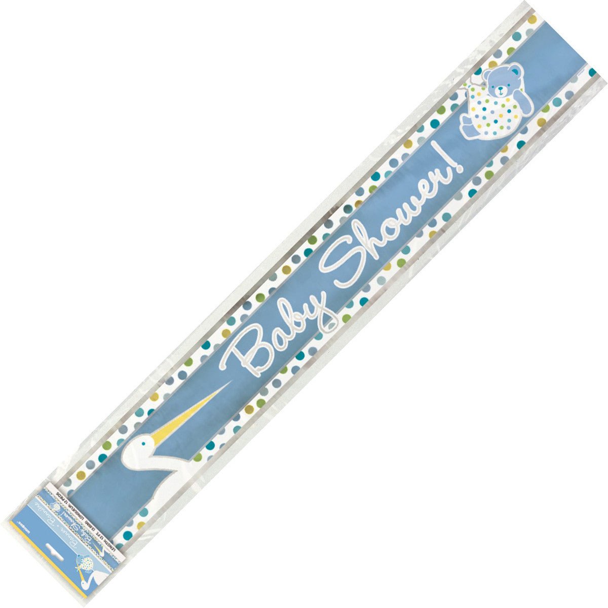 Baby Boy Stork "Baby Shower" Foil Banner - 3.65m - The Party Marketplace
