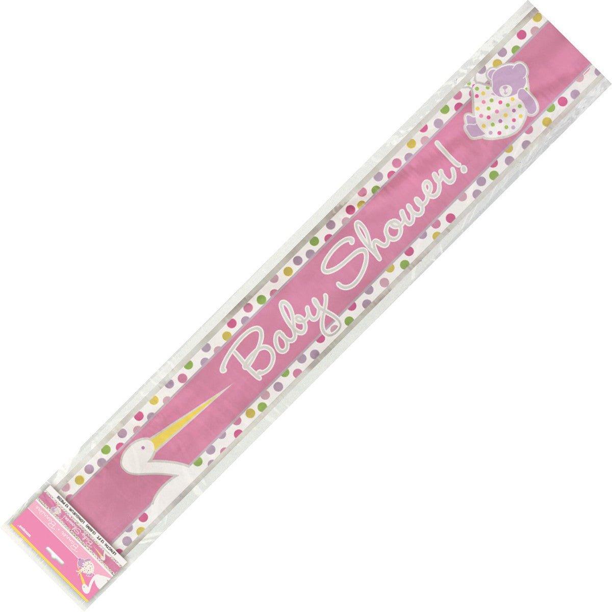 Baby Girl Stork "Baby Shower" Foil Banner - 3.65m - The Party Marketplace