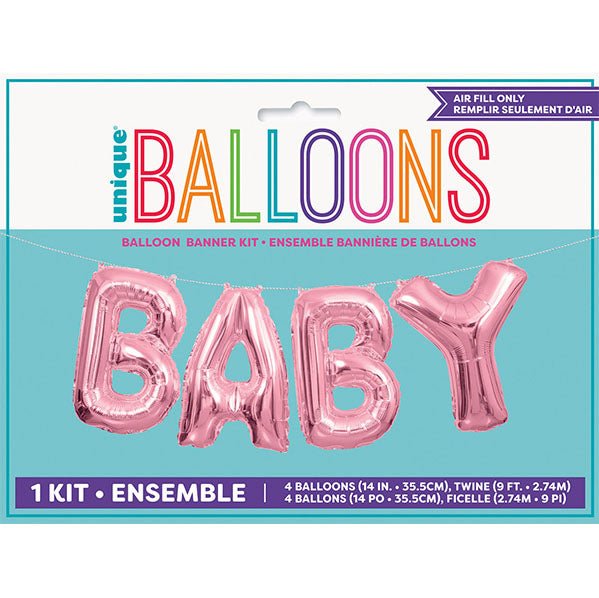 "Baby" Pink Foil Letter Balloon Kit - The Party Marketplace