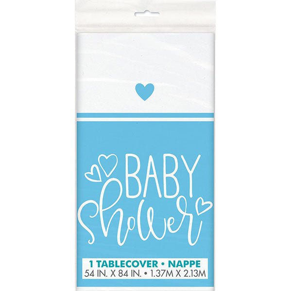 "Baby Shower" Blue Hearts Printed Tablecover 137cm x 213cm - The Party Marketplace