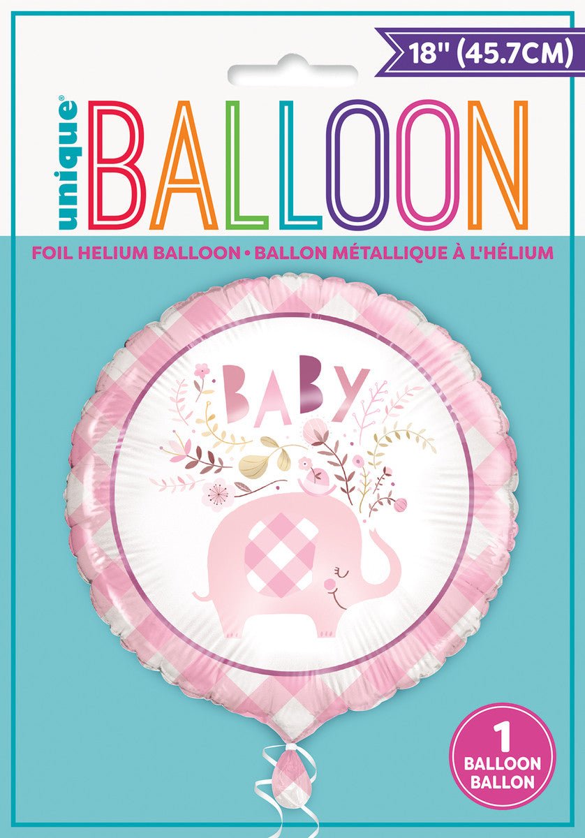 Baby Shower Floral Pink Elephant Foil Balloon 45cm - The Party Marketplace