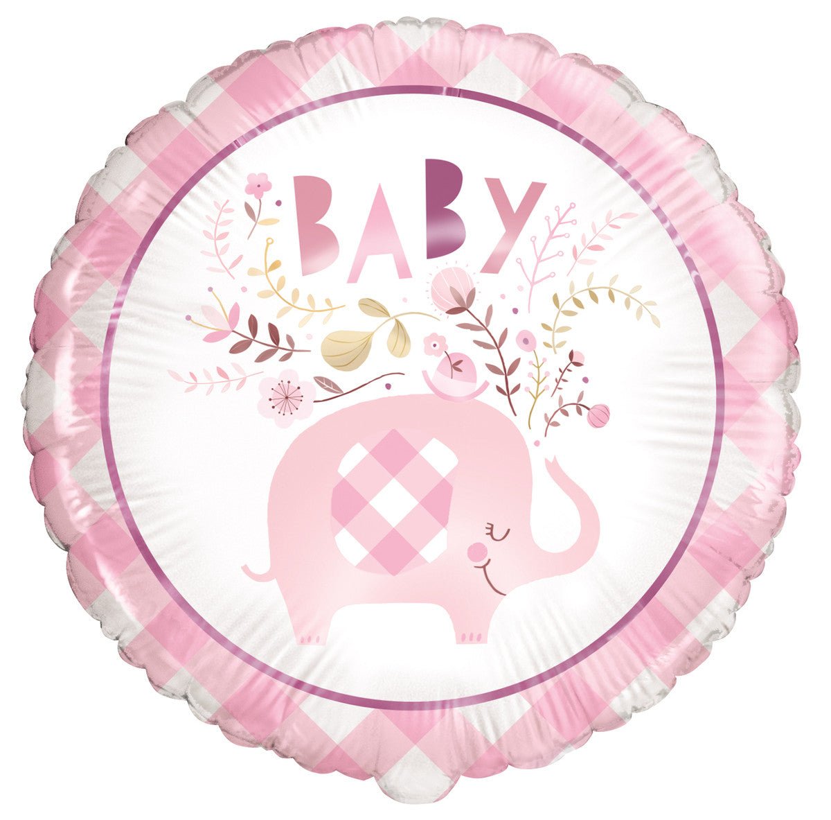 Baby Shower Floral Pink Elephant Foil Balloon 45cm - The Party Marketplace