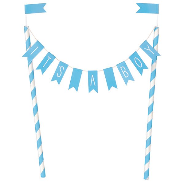 Baby Shower Hearts "It's A Boy" Blue Bunting Cake Topper (21cm) - The Party Marketplace